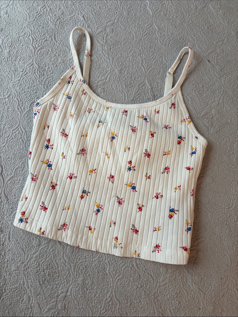 Old Navy Cream Ribbed Floral Cami Tank Top